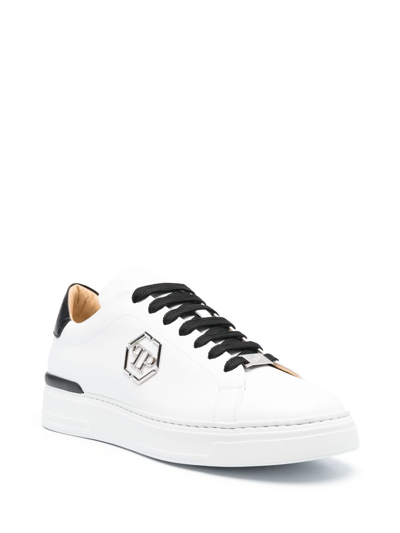 Shop Philipp Plein Logo-plaque Low-top Leather Sneakers In White