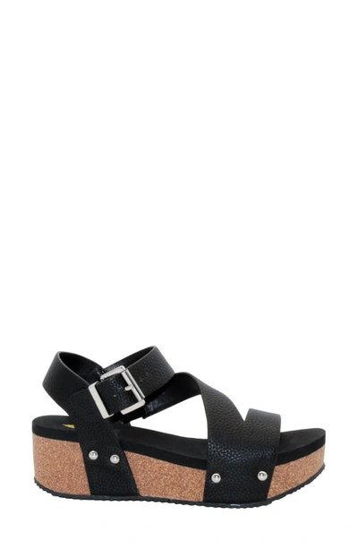 Volatile Biloxi Platform Wedge Sandal In Black Faux Leather