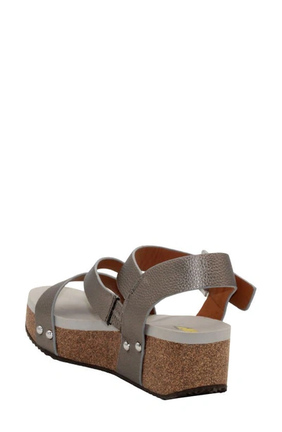 Volatile Biloxi Platform Wedge Sandal In Pewter Metallic Faux Leather