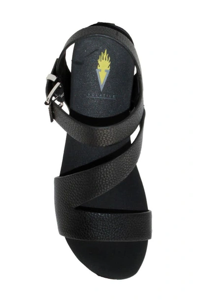 Volatile Biloxi Platform Wedge Sandal In Black Faux Leather