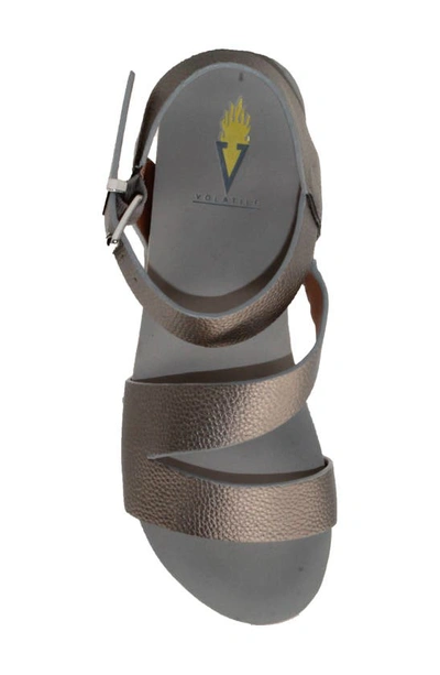 Volatile Biloxi Platform Wedge Sandal In Pewter Metallic Faux Leather