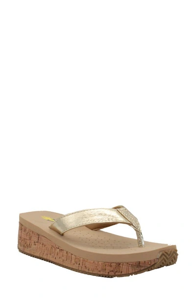 Shop Volatile Neville Platform Flip Flop In Gold Faux Leather