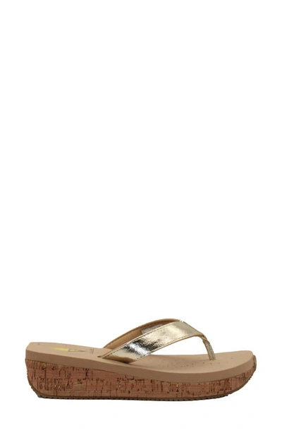 Volatile Neville Platform Flip Flop In Gold Faux Leather