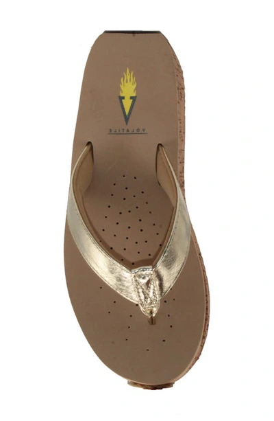 Volatile Neville Platform Flip Flop In Gold Faux Leather