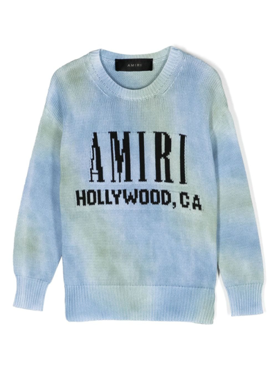 Shop Amiri Logo-intarsia Tie-dye Knit Jumper In Blue