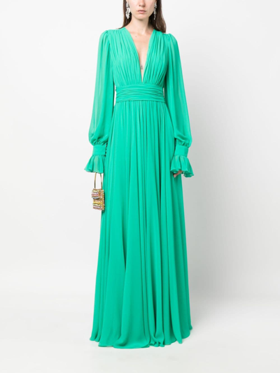 Blanca Vita Plunging V-neck Pleated Maxi Dress In Grün