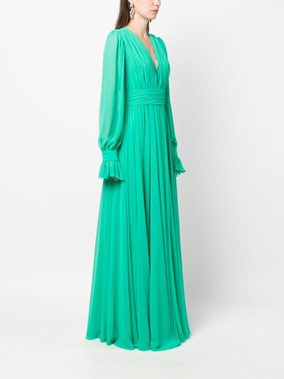 Blanca Vita Plunging V-neck Pleated Maxi Dress In Grün
