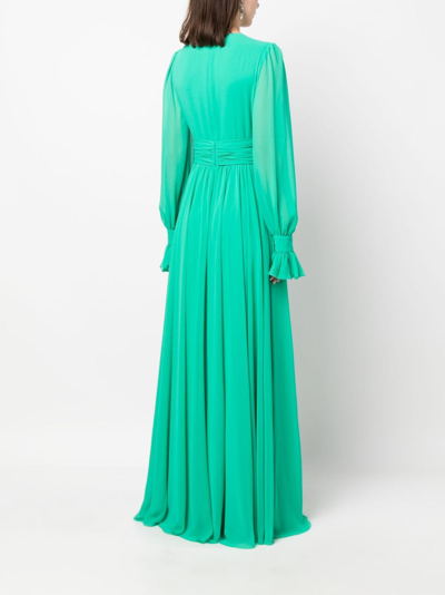 Blanca Vita Plunging V-neck Pleated Maxi Dress In Grün
