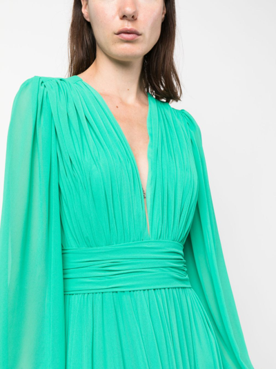 Blanca Vita Plunging V-neck Pleated Maxi Dress In Grün