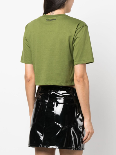 Shop Karl Lagerfeld Logo-print Organic-cotton Cropped T-shirt In Green