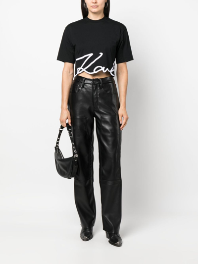 Shop Karl Lagerfeld Logo-print Organic-cotton Cropped T-shirt In Black