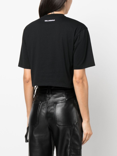 Shop Karl Lagerfeld Logo-print Organic-cotton Cropped T-shirt In Black