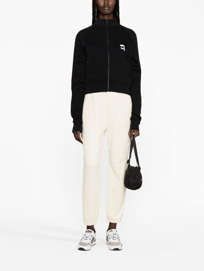 Shop Karl Lagerfeld Ikonik 2.0 Zip-up Cotton Sweatshirt In Black