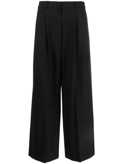 Shop Theory Pleat-detail Wide-leg Trousers In Schwarz
