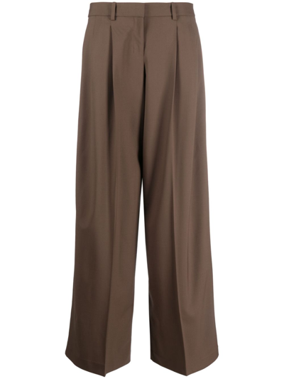 Shop Theory Pleat-detail Wide-leg Trousers In Braun