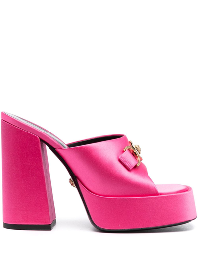 Shop Versace Aevitas 120mm Satin Platform Mules In Rosa