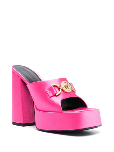 Versace 120 Medusa Platform Satin Mules In Rosa