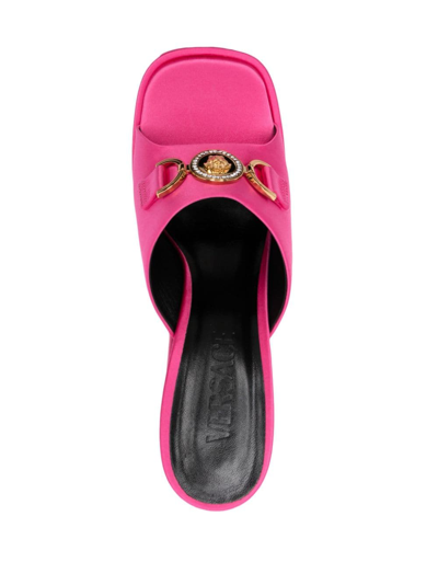 Versace 120 Medusa Platform Satin Mules In Rosa
