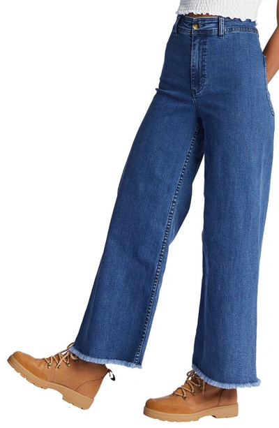 Shop Billabong Free Fall Fray Hem Stretch Wide Leg Jeans In Dark Haze