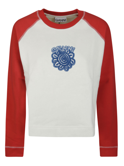 Shop Ganni Isoli Raglan Contrast Sleeve Sweatshirt In 135