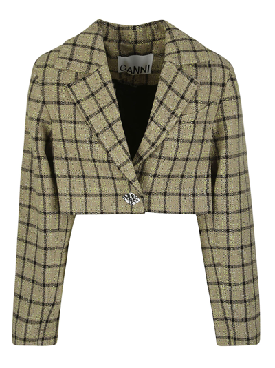 Shop Ganni Check Suiting Cropped Blazer In 747