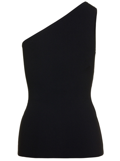 Shop Totême Black Monochrome One-shoulder Ribbed Top In Viscose Blend Woman
