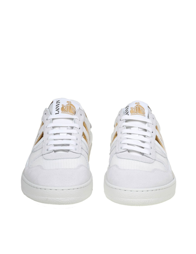Shop Lanvin Clay Low Top Sneakers In Mesh And Suede Color White And Gold In White/gold