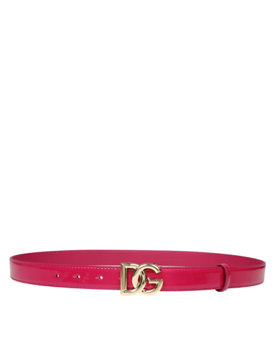 Shop Dolce & Gabbana Belt In Glossy Calfskin With Crossed Dg Logo In Cyclamin