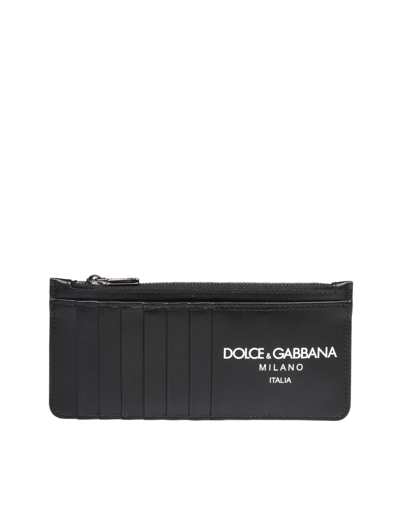 Shop Dolce & Gabbana Calfskin Card Holder With Black Logo