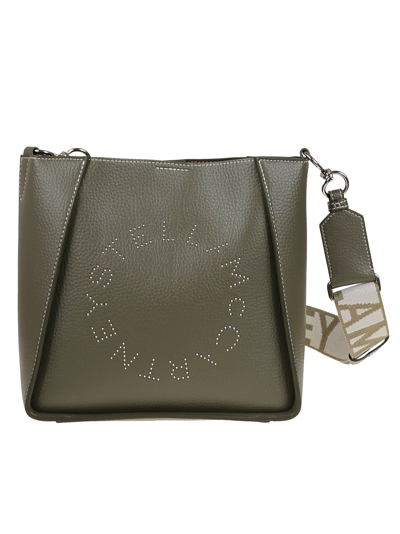 Shop Stella Mccartney Mini Crossbody Bag Embossed Grainy Mat W/studded Logo In Military Green