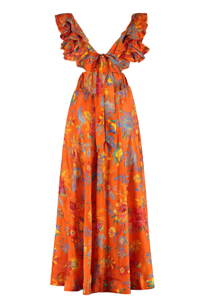 Shop Zimmermann Ginger Frill Printed Silk Dress In Orange
