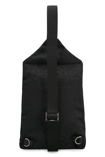Shop Versace Technical Fabric Backpack With Logo In Black