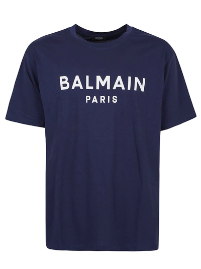 Shop Balmain Printed T-shirt - Straight Fit In Sjw Marine Blanc