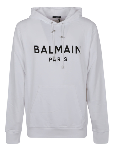 Shop Balmain Printed Hoodie In Gab Blanc Noir