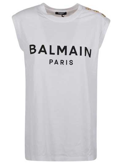 Shop Balmain 3 Btn Print Tank Top In Gab Blanc Noir
