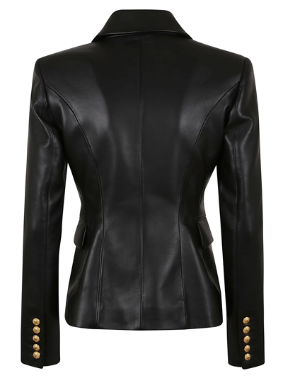 Shop Balmain 6 Btn Leather Jacket In Pa Noir
