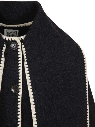 Shop Totême Embroidered Scarf Jacket In Dark Grey Melange
