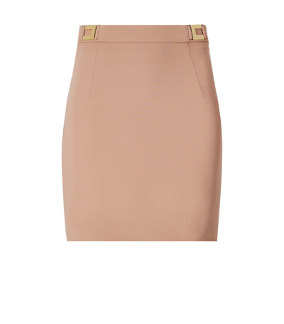 Shop Elisabetta Franchi Logo Plaque Mini Skirt In Beige