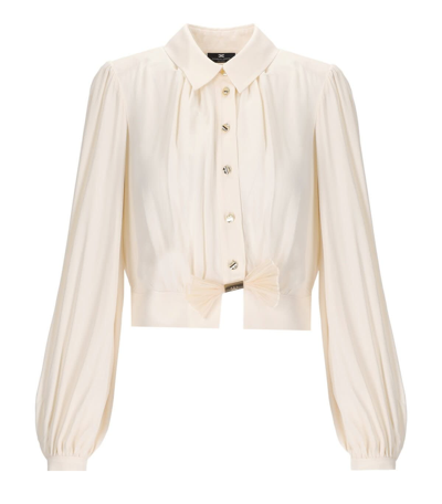 Shop Elisabetta Franchi Cropped Shirt With Bow In Burro