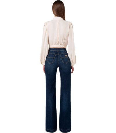 Shop Elisabetta Franchi Cropped Shirt With Bow In Burro