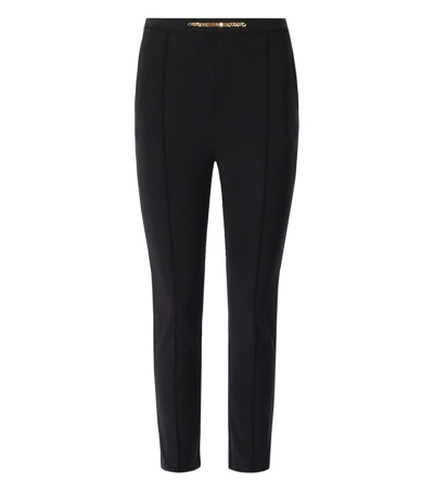 Shop Elisabetta Franchi Straight Trousers In Bi-elastic With Clamping In Nero