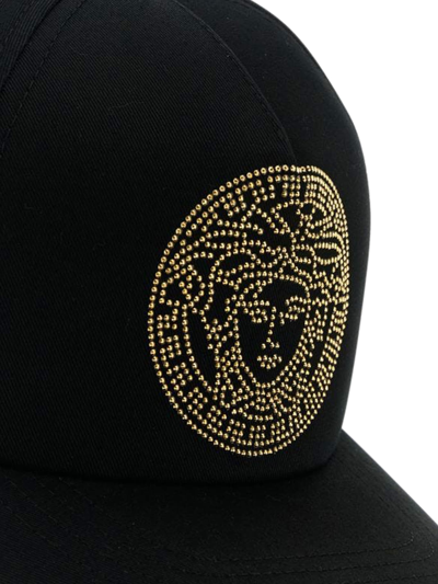 Shop Versace Baseball Cap Cotton Drill + Studded Medusa In Black Gold