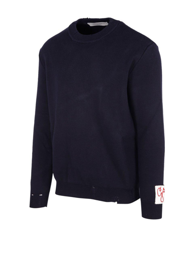 Shop Golden Goose Logo Patch Knitted Sweater In Blu