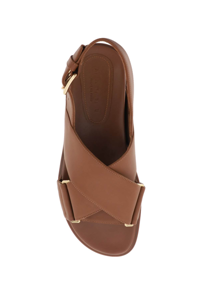 Shop Marni Fussbett Calfskin Sandals In Gold Brown (brown)