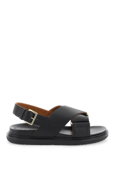 Shop Marni Fussbett Calfskin Sandals In Black (black)