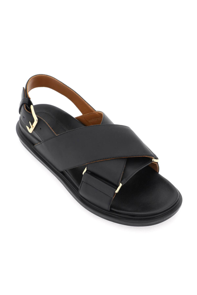 Shop Marni Fussbett Calfskin Sandals In Black (black)