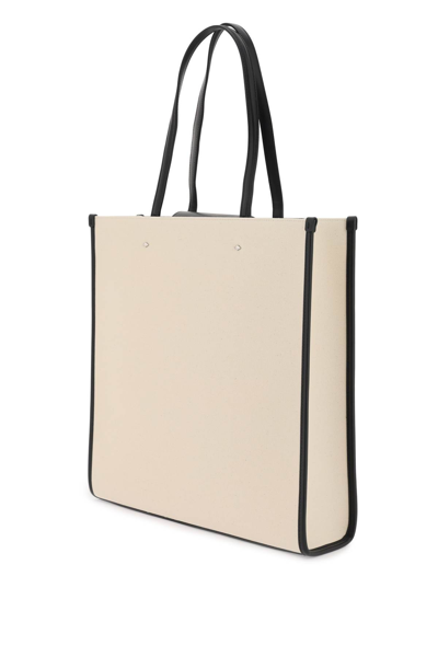 Shop Jimmy Choo N/s Canvas Tote Bag In Natural Black Silver (white)