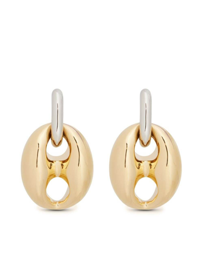 Shop Rabanne Silver And Gold Xtra Eight Dang Earrings With Pressure Closure In Brass And Aluminum Woman In Metallic