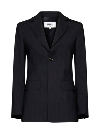 Shop Mm6 Maison Margiela Stripe Detailed Tailored Blazer In Black