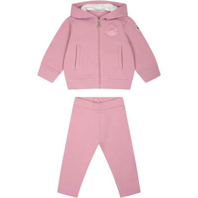 Shop Moncler Pink Set For Baby Girl With Logo